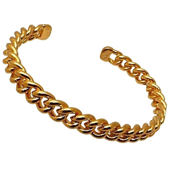 Elegant Minimalist Modern Gold Cuff Bracelet Twisted 10k Gold Plated Dainty Chic - Picture 1 of 5